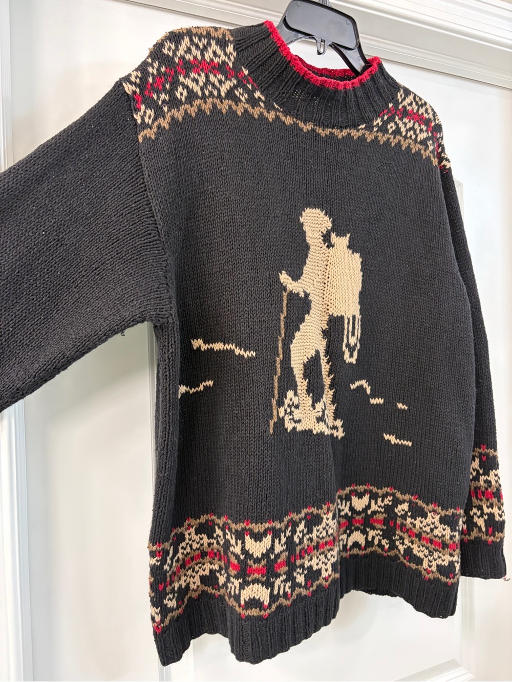 Eddie Bauer Vintage Nordic Fair isle Hiker Hand Knit Sweater Black cotton/linen - Picture 6 of 7